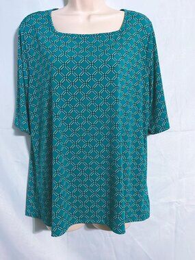 East 5th Turquoise Geometric Top Size L